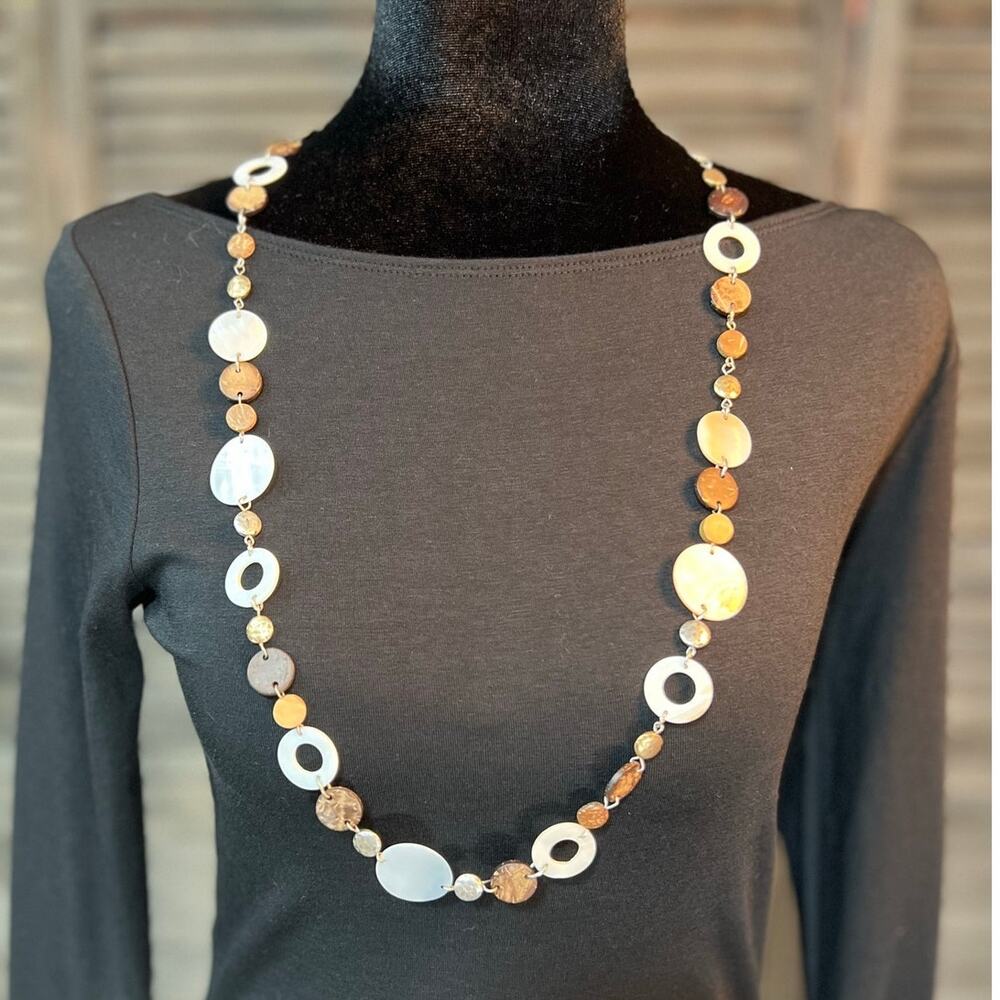 J.Jill Mother of Pearl Coconut Shell Beaded Long Necklace Statement Jewelry